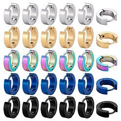 Mixed Color 30Pcs 5 Colors 304 Stainless Steel Hoop Earrings, Mixed Color, 4x13.5mm
