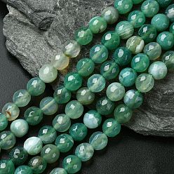 Морско-зеленый Натуральные полосатые агатовые / полосатые агатовые бусинки, граненые, окрашенные, круглые, цвета морской волны, 8 мм, отверстие : 1 мм