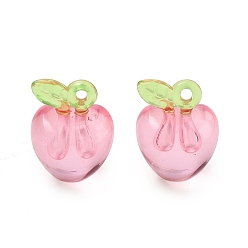 Pink Transparent Acrylic Pendants, Apple Charms, Pink, 17.5x14.5x13mm, Hole: 1.8mm