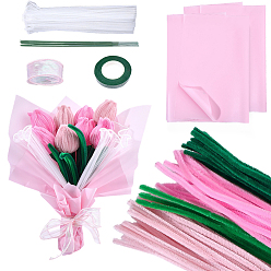 (52) Непрозрачная лаванда Наборы для рукоделия: гирлянда из синели и мишуры своими руками., включая стебель синели, железный стебель цветочный пруток, нейлон органза лента, Полиэстер и бумажная оберточная упаковка и малярная лента, разноцветные, 300x5~6 мм, 80 шт