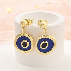 Синий Настоящие 18k позолоченные латунные эмалевые серьги-гвоздики фурнитура, без кадмия и без свинца, сглаз (случайная доставка слева или справа), синие, 24x14.5 мм, отверстие : 0.9 мм, штифты : 0.7x11.5 мм