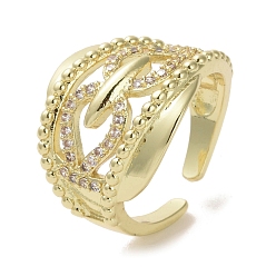 Real 16K Gold Plated Brass Micro Pave Cubic Zirconia Open Cuff Ring, Cadmium Free & Lead Free, Real 16K Gold Plated, Inner Diameter: 18mm