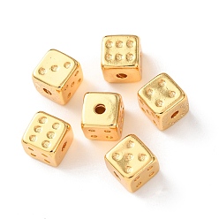 Настоящее золото 24K Латунные бусины, игральная кость, стойки покрытие, долговечный, без кадмия и без свинца, реальный 24 k позолоченный, 7.5x7.5x7.5 мм, отверстие : 1.8 мм