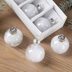 White Glass Pendants, for Party Decoration, Round, White, 40mm, 6pcs/set