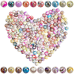 Mixed Color 200Pcs AB Color Wave Printed Acrylic Beads for DIY Stretch Bracelets Making Kits, with 1Roll Strong Stretchy Beading Elastic Thread, Mixed Color, 8mm, Hole: 2mm