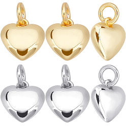 Real Gold Plated & Real Platinum Plated 10 шт. 2 цвета латунные подвески, долговечный, с целью перехода в кольце, сердце, настоящее золото и платина, 10x9x3.5 мм, Перейти кольцо: 5x1 мм, внутренний диаметр: 3 мм, 5 шт / цвет