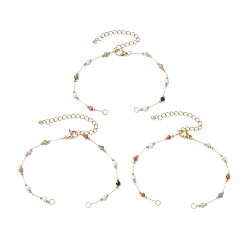 Золотой 304 изготовление браслетов из нержавеющей стали и граненых круглых драгоценных камней, золотые, 6-5/8 дюйм (16.8 см)