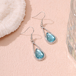 Небесно-голубой Женские серьги из сплава, болтаются серьги, слеза, платина, голубой, 45x14 мм