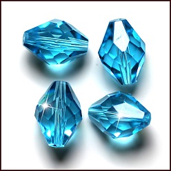 Темно-Голубой Имитация Австрийские кристаллические шарики, класс AAA, к 9 стекло, граненые, двухконусные, глубокое синее небо, 8x11 мм, отверстие : 0.9~1 мм