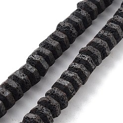 Lave Brins de perles de pierre de lave naturelle, hexagone givré, 4.5x7x8mm, Trou: 1mm, Environ 94 pcs/chapelet, 16.14 pouce (41 cm)