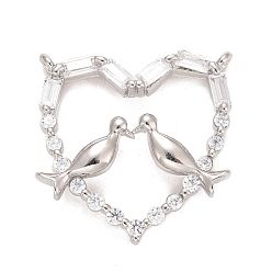Платина Кубического циркония подвески, с реечным покрытием из латуни с покрытием из настоящего золота 18k, с прыжковых колец, долговечный, без свинца и без кадмия, сердце, платина, 17.5x17x2.5 мм, отверстие : 1 мм