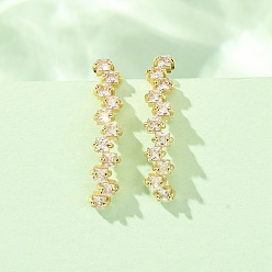Clair Boucles d'oreilles à clous en laiton pavé de zirconiums cubiques, carrée, réel 18 k plaqué or, sans cadmium et sans plomb, plaqué longue durée, crémaillère plaquage, clair, 23.5x4.5x9mm