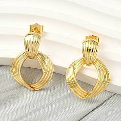 Настоящее золото 18K Серьги-гвоздики с подвесками в форме ромба из латуни, стойки покрытие, долговечный, без кадмия и без свинца, реальный 18 k позолоченный, 29x21.5 мм