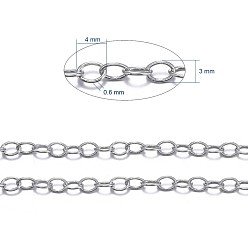 Platinum Brass Cable Chains, Unwelded, with Spool, Oval, Cadmium Free & Nickel Free & Lead Free, Platinum, 4x3x0.6mm, about 301.83 Feet(92m)/roll