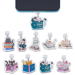 Mixed Color 2 Sets Plastic Mobile Dustproof Plugs, with Acrylic Pendants, Platinum, Mixed Color, 34.5~44.5mm