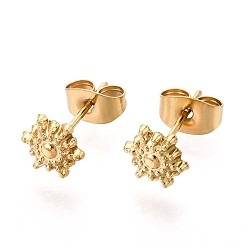 Настоящее золото 18K 304 серьги-гвоздики из нержавеющей стали для женщин, реальный 18 k позолоченный, 7x6 мм, штифты : 0.7 мм