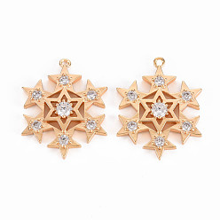 Real 18K Gold Plated Brass Micro Pave Clear Cubic Zirconia Pendants, Nickel Free, Star, Real 18K Gold Plated, 21x16.5x3mm, Hole: 1mm
