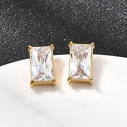 Настоящее золото 18K 304 прямоугольные серьги-гвоздики со стразами из нержавеющей стали, ионное покрытие (ip), реальный 18 k позолоченный, 12x8 мм