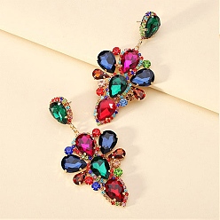 Разноцветный Серьги-гвоздики из сплава со стразами в форме капли, золотые, красочный, 91x45 мм