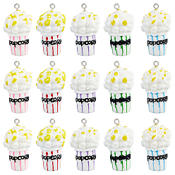 Gemischte Farbe 30 Stück Popcorn-Harzanhänger, Gemischte Farbe, 37.5~39x22 mm, Bohrung: 2 mm