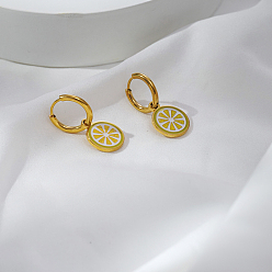 Золотой Серьги-кольца из нержавеющей стали с лимоном, золотые, 12.1x14.3 мм