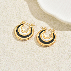 Черный Серьги-кольца из нержавеющей стали в форме луны, с эмалью, золотые, чёрные, 23x23 мм