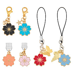 (52) Непрозрачная лаванда 6Мобильные ремни из сплава эмали, с пластиковыми пылезащитными заглушками и застежками-карабинами из сплава, цветок, разноцветные, 31~84 мм, 6 шт / комплект