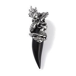 Black Glass Pendants, with 316 Surgical Stainless Steel Findings, Dragon, Black, 48x17.5x15mm, Hole: 6.5x3mm