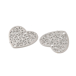 Платина Подвески из латуни с покрытием для стойки, гравированные металлические украшения, долговечный, без кадмия, без никеля и без свинца, сердечные ссылки, платина, 12.5x13.5x0.3 мм, отверстие : 1.2 мм