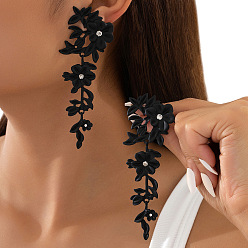 Черный Серьги-гвоздики из цветочного сплава с кристаллами и стразами, чёрные, 102x35 мм
