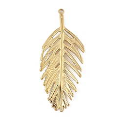 Настоящее золото 18K 304 из нержавеющей стали большие кулоны, лист прелести, вакуумное покрытие pvd, реальный 18 k позолоченный, 53x22x2 мм, отверстие : 1.8 мм