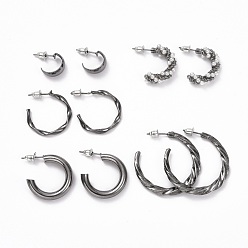 Gunmetal C-shape Stud Earrings, Imitation Pearl Beads Half Hoop Earrings, Alloy Open Hoop Earrings for Women, Gunmetal, 13~35.5x3~7mm, Pin: 0.8mm, 5 pairs/set