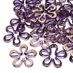 Purple Transparent Acrylic Beads, Golden Metal Enlaced, Flower, Purple, 42x43x6.5mm, Hole: 2mm, about 160pcs/500g