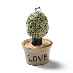 Темный Морско-зеленый Подвески из смолы в горшке с кактусом и зеленым растением, Подвески-кактусы с металлическими петлями с платиновым покрытием, темно-зеленый, 35x18.5 мм, отверстие : 2 мм