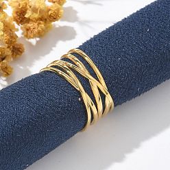 Настоящее золото 18K 304 многослойные открытые манжетные кольца из нержавеющей стали, крест-накрест для женщин, реальный 18 k позолоченный, 11.5 мм, регулируемый