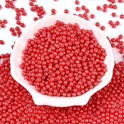 Красный Непрозрачная выпечка окрашены стеклянные бусины, круглые, красные, 4~4.5x3.5~4 мм, отверстие : 0.9~1 мм, Около 4500 шт / фунт
