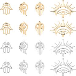 Mixed Color 16Pcs 8 Style 201 Stainless Steel Pendants, Laser Cut, Eye, Mixed Color, 2pcs/style