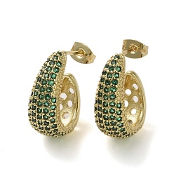 Sea Green Brass Micro Pave Cubic Zirconia Stud Earrings, Half Hoop Earrrings, Sea Green, 20x18mm