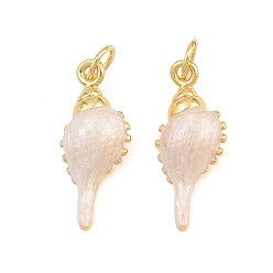 Beige Brass Enamel Pendants, Conch Shape Charms, Rack Plating, Long-Lasting Plated, Lead Free & Cadmium Free, Real 18K Gold Plated, Beige, 20x9x5mm, Hole: 3.5mm