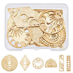 (52) Непрозрачная лаванда 12 шт 6 стиль латунные подвески, фаза луны и плоская круглая с луной и полукруглая со звездой, разноцветные, 22.5~42x7~40x0.5~1 мм, отверстие : 1.2~1.6 мм, 2 шт / стиль