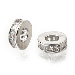 Платина Круглое кольцо из латуни с микропаве прозрачные кубические циркониевые бусины, долговечный, без кадмия и без свинца, стойки покрытие, платина, 8.5x3 мм, отверстие : 3.6 мм