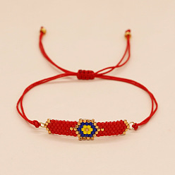 Red Glass Seed Evil Eye Braided Bead Bracelet for Women, Red, 11 inch(28cm)