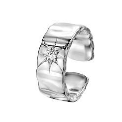 Платина Браслетные кольца с микропаве из прозрачного кубического циркония, украшенные звездным узором из латуни., платина, внутренний диаметр: регулируемый