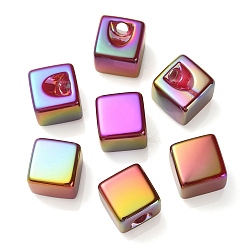 Magenta UV Plating Rainbow Iridescent Acrylic Beads, Cube, Magenta, 15x15x15mm, Hole: 3.8mm
