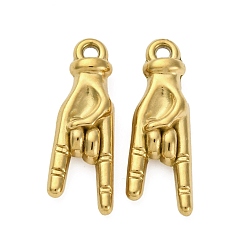 Настоящее золото 18K 304 подвески из нержавеющей стали, ионное покрытие (ip), mano cornuto итальянский талисман для руки, реальный 18 k позолоченный, 23.5x8.5x4.5 мм, отверстие : 1.7 мм