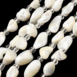 Морская Ракушка Натуральная оболочка из трохидных оболочек, с бисером, самородки, цвет морской раковины, 8.5~16x5~8x5~9 мм, отверстие : 1 мм, около 12 шт / нитка, 6.89'' (17.5 см)