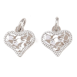 Сердце Латунь прелести, стойки покрытие, долговечный, без кадмия и без свинца, платина, с целью перехода в кольце, сердце, 9x8.5x1.5 мм, отверстие : 2 мм