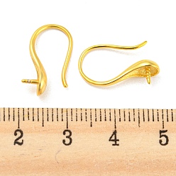 Chapado en Oro Real 18K 925 hallazgos de pendientes de aro de plata esterlina, para perlas barrocas medio perforadas, real 18 k chapado en oro, 16.5x5 mm, pin: 0.8 mm