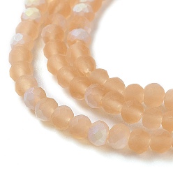 Sandy Brown Imitation Jade Glass Beads Strands, Half AB Color Plated, Faceted, Frosted, Rondelle, Sandy Brown, 3x2mm, Hole: 0.7mm, about 155pcs/strand, 15.75''(40cm)