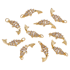 Настоящее золото 18K 10 кулоны из латуни с микрочастицами и кубическим цирконием., с целью перехода в кольце, рыбы прелести, стойки покрытие, долговечный, без свинца и без кадмия, реальный 18 k позолоченный, 23x13x4 мм, отверстие : 3.5 мм